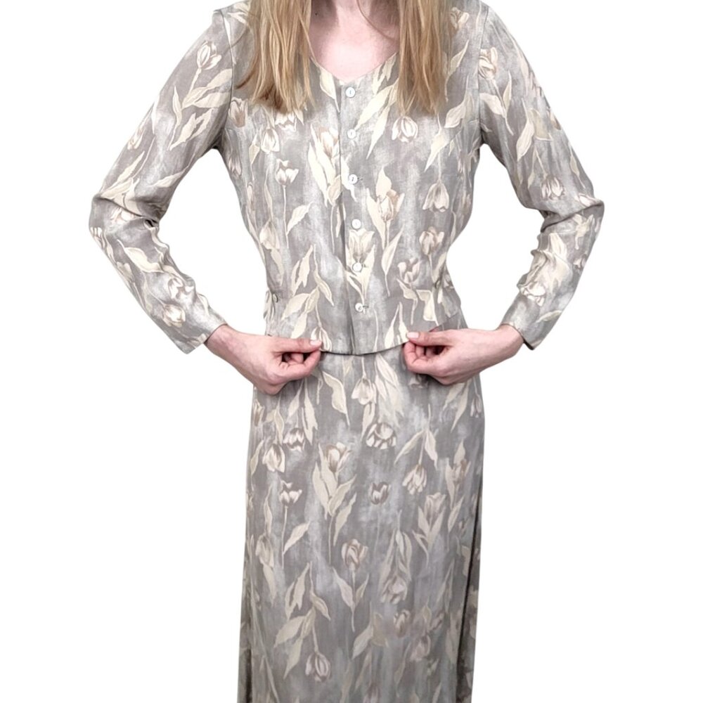 Vintage Casual Corner Floral Print Maxi Skirt Blouse 2-pc Set women's XS/Small